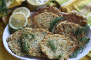 Zucchini Dill Fritters with Creamy Feta Dip