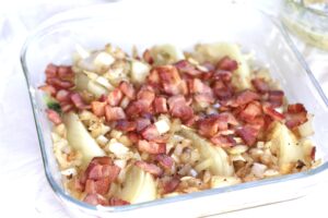 Blanched fenne, sweet onionsl and bacon