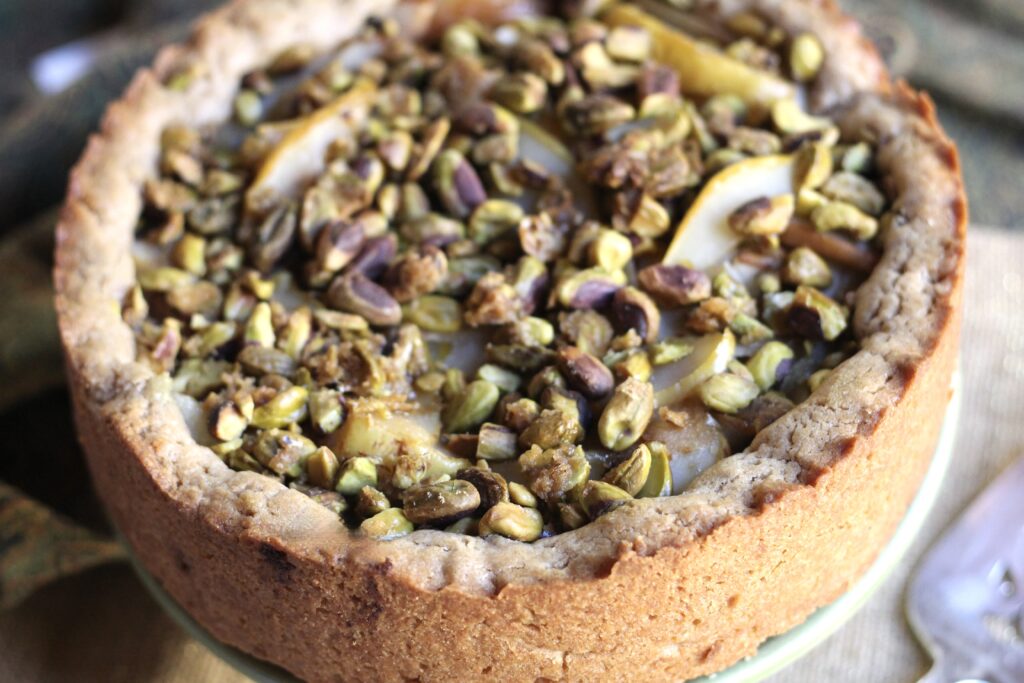 Caramelized Pistachio Pear Cake