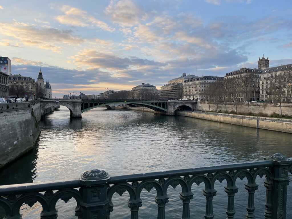 Paris Bridge View of the Seine at Sunset