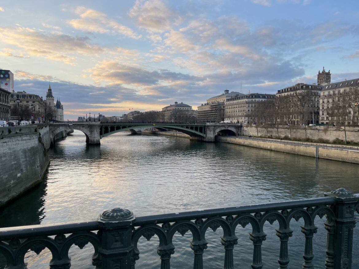 Paris Bridge View of the Seine at Sunset