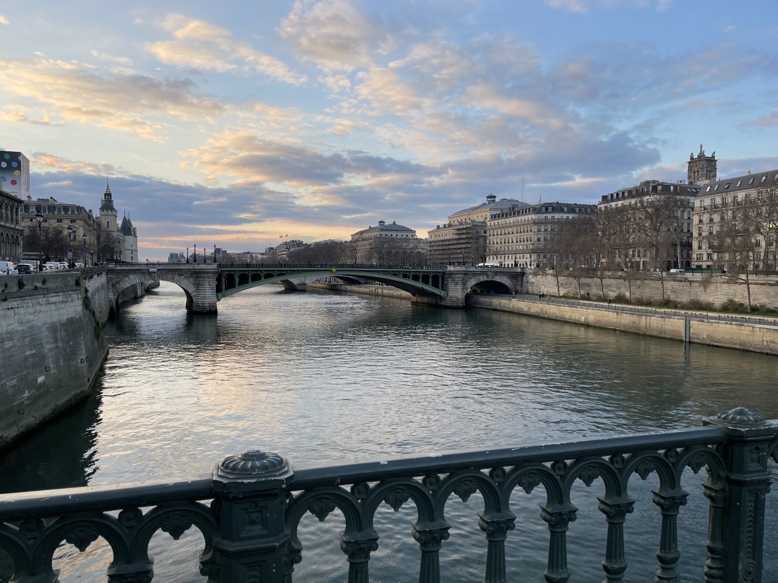 Paris Bridge View of the Seine at Sunset