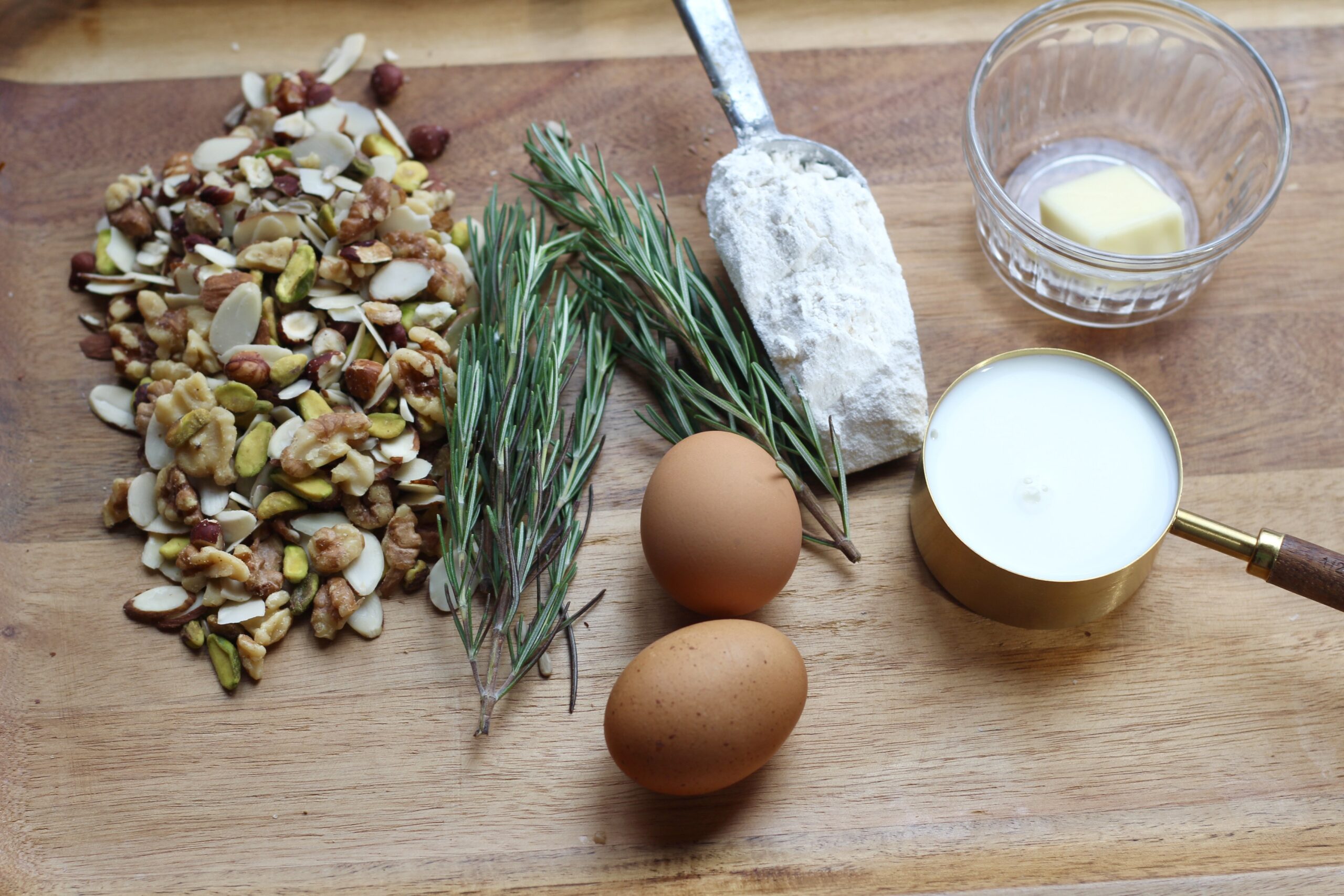 Mixed nuts rosemary flour milk butter