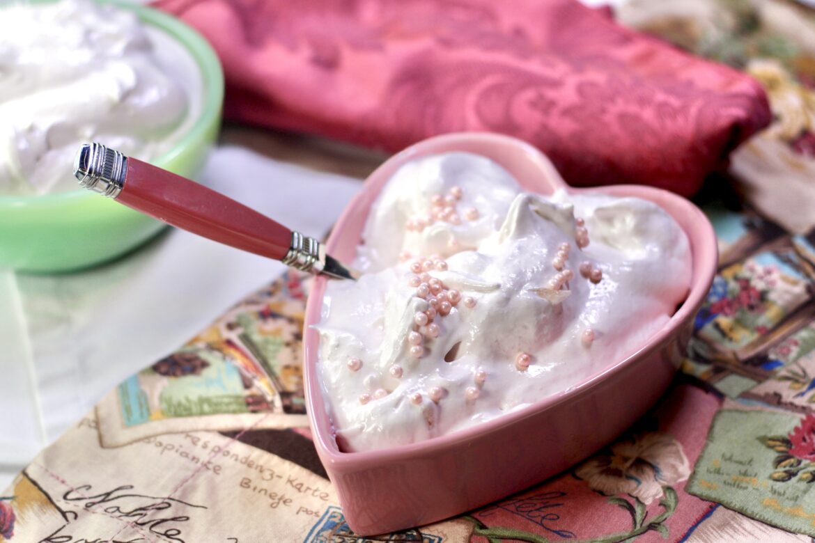 Blushing girl whipped dessert