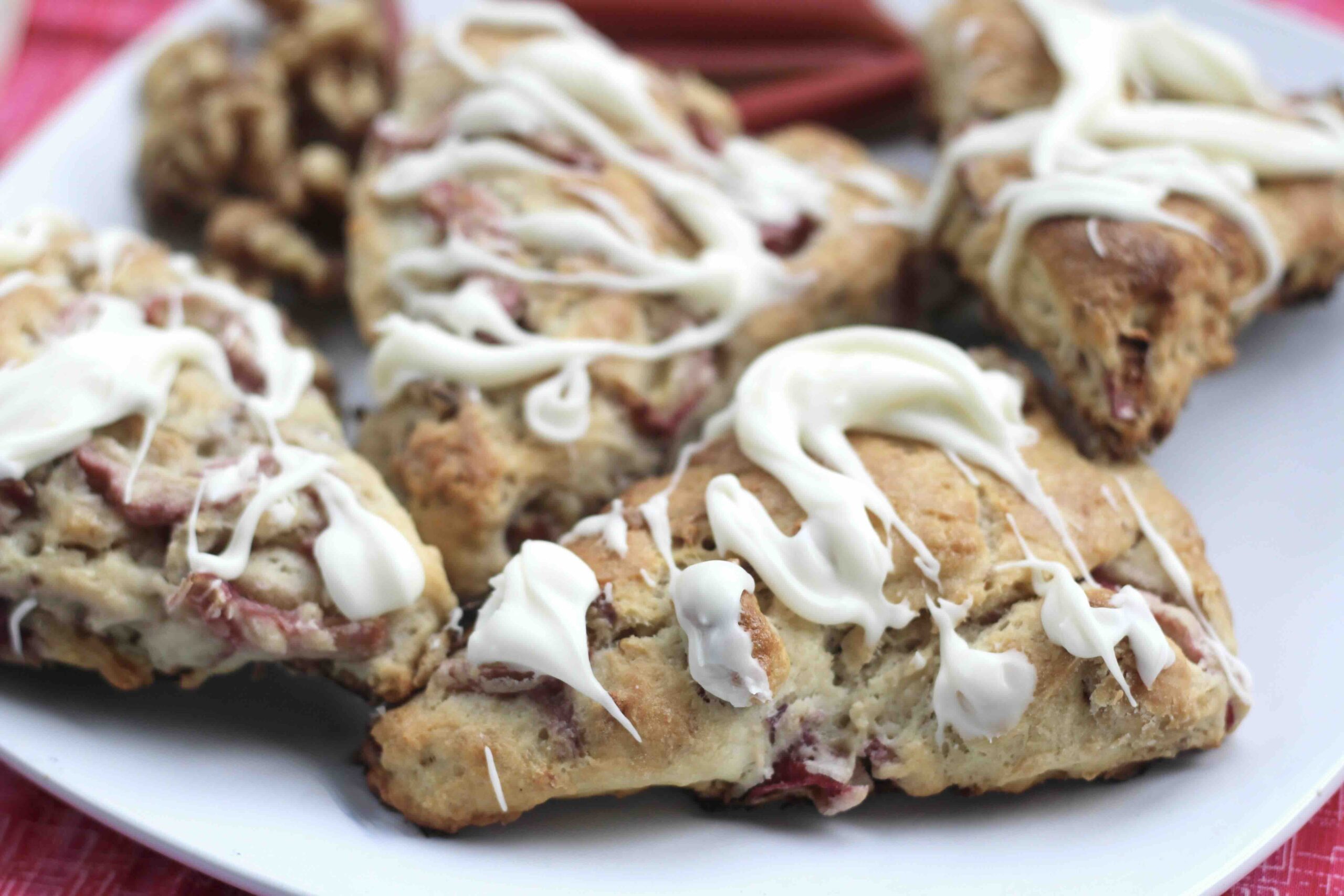 Iced Rhubarb Walnut Scones