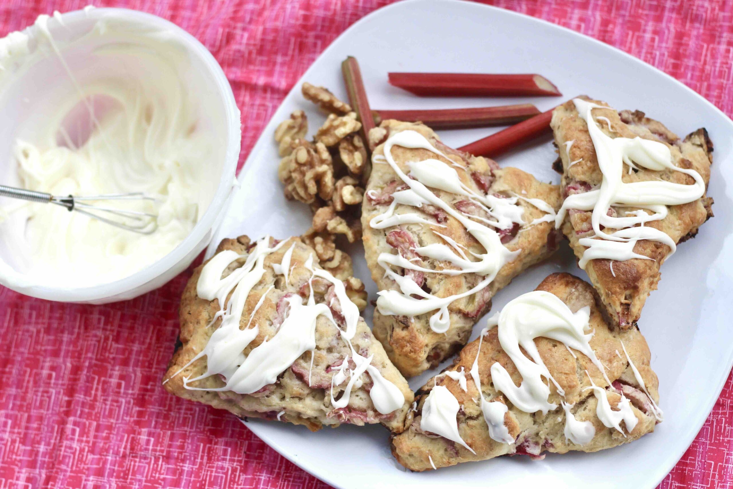 Iced Rhubarb Walnut Scones