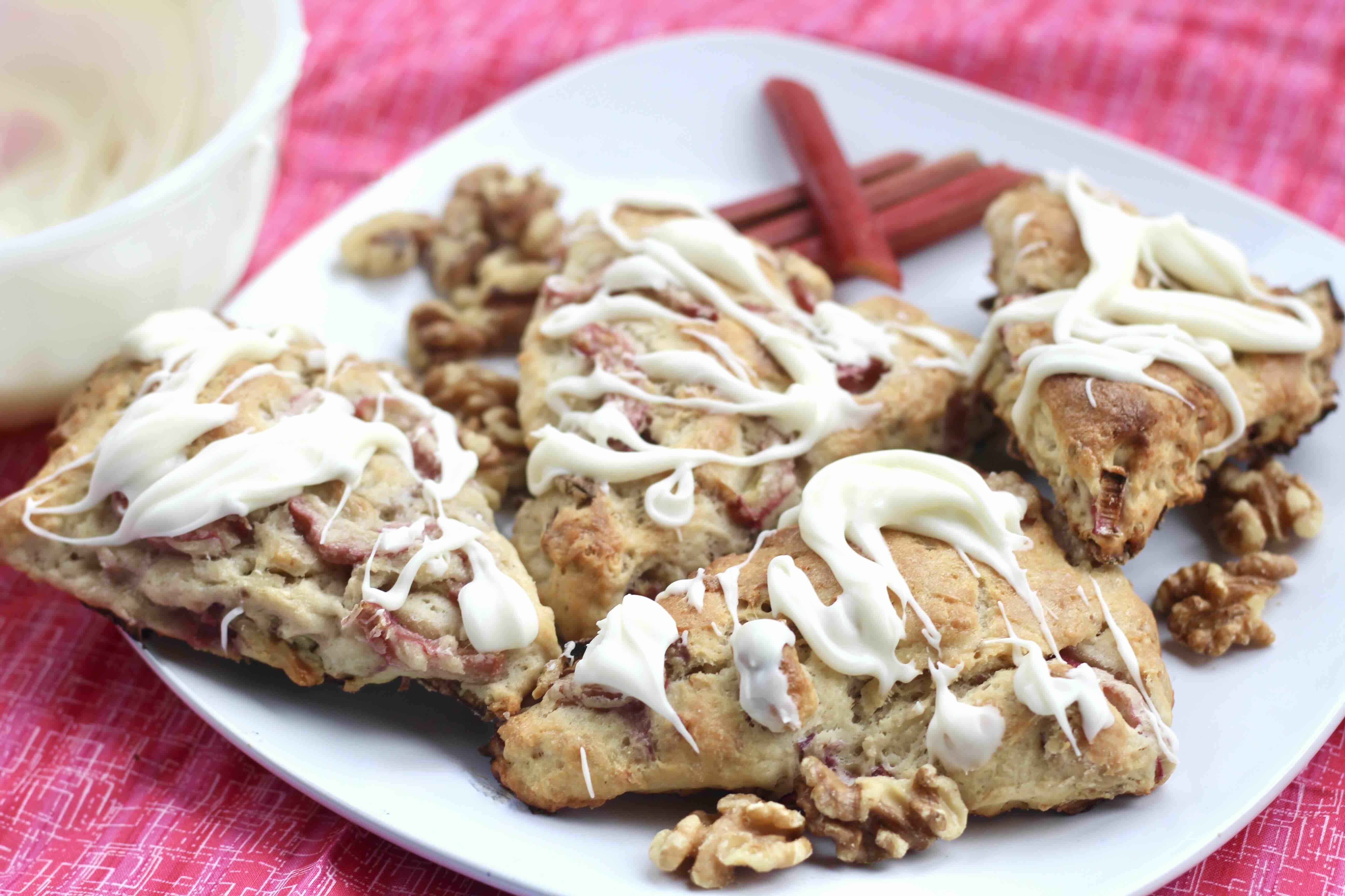 Iced Rhubarb Walnut Scones