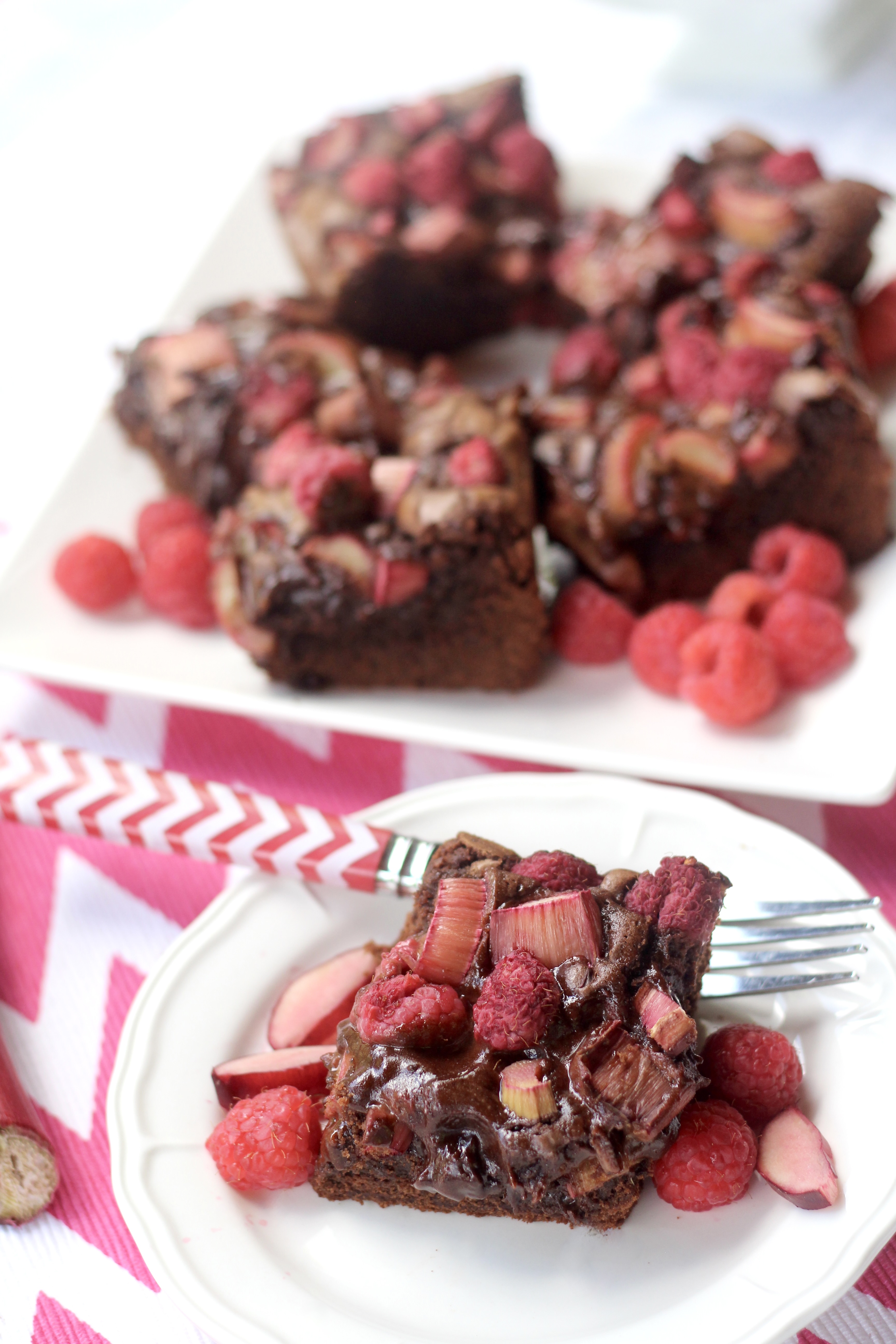Raspberry Rhubarb Chocolate Brownies