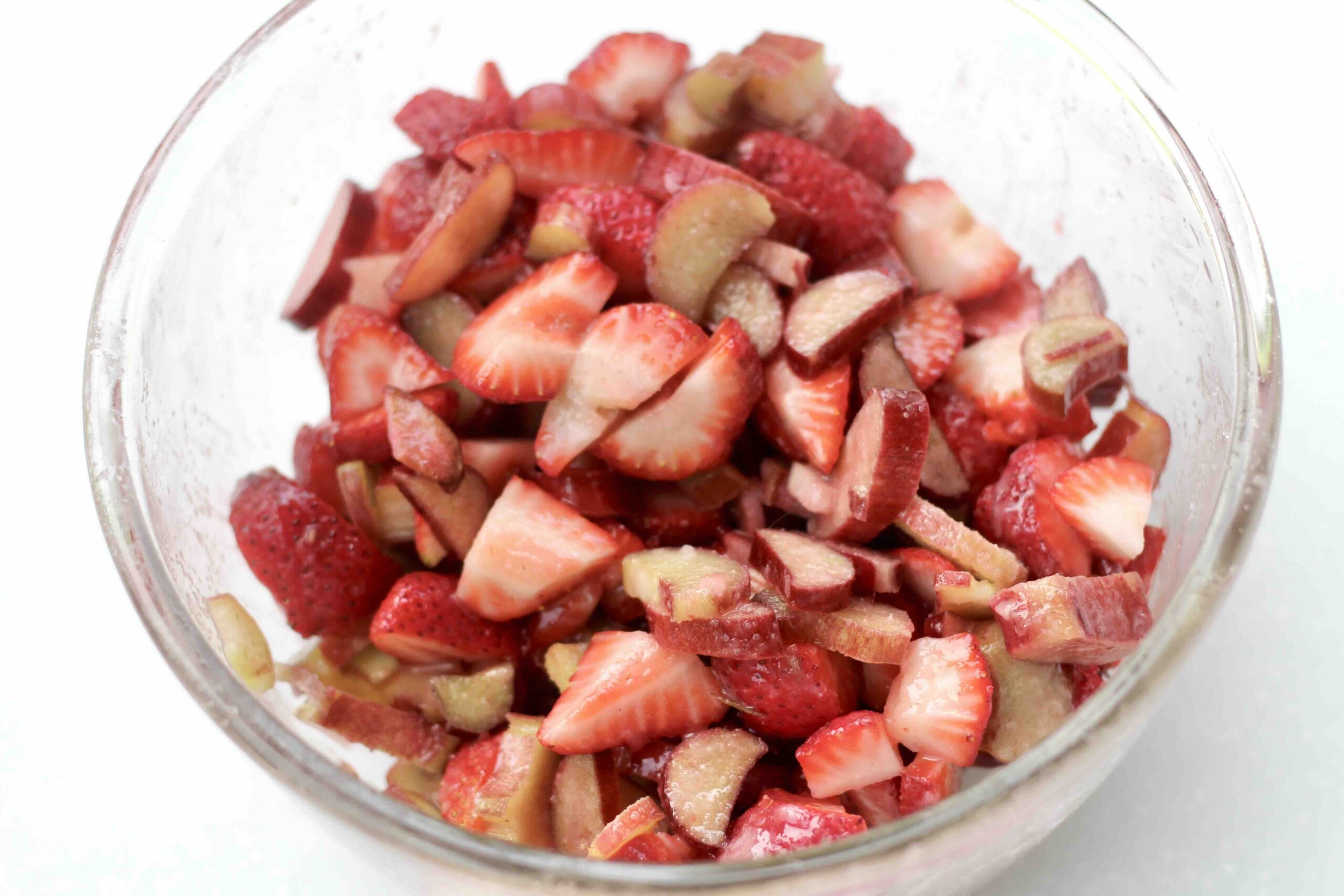 Strawberries and Rhubarb tossed in cornstarch and sugar