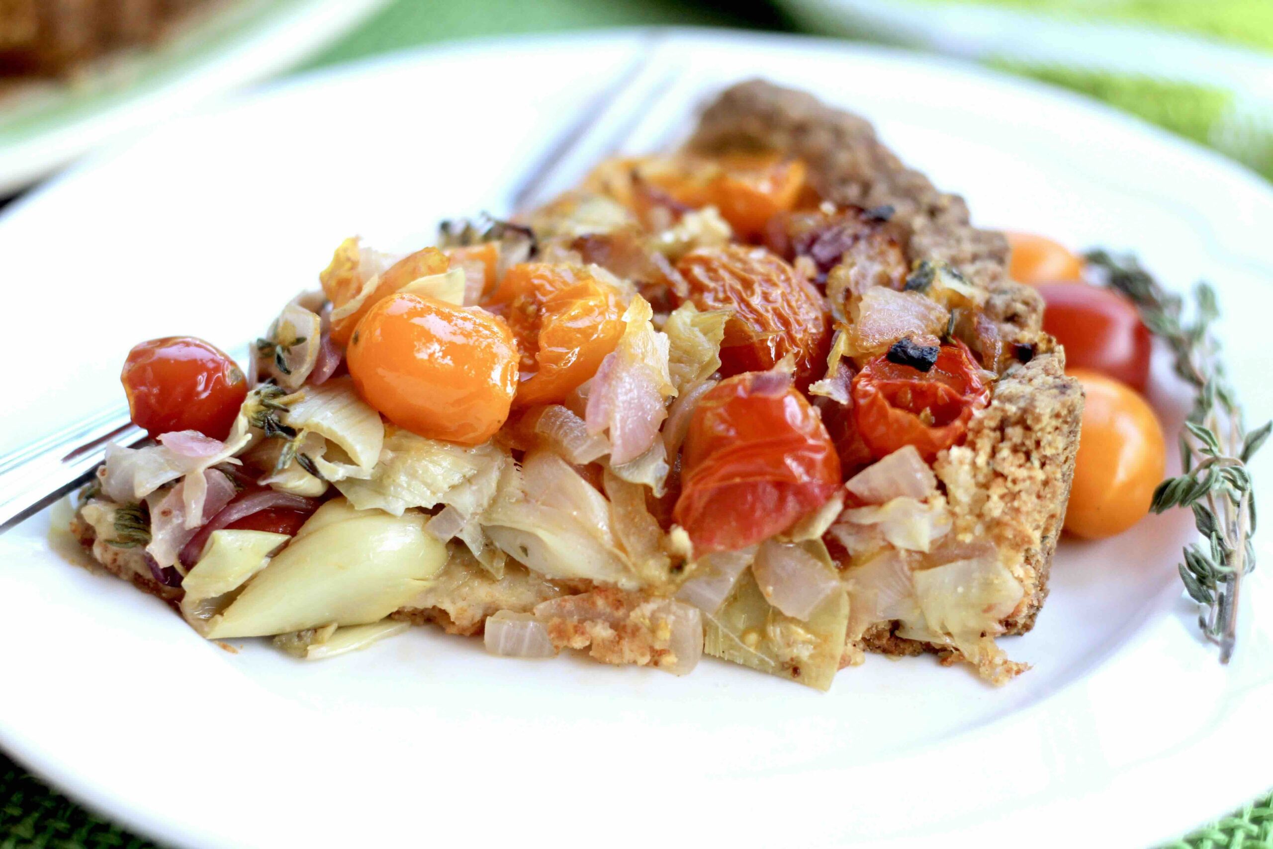 Cheese-Crusted Tomato Artichoke Tart