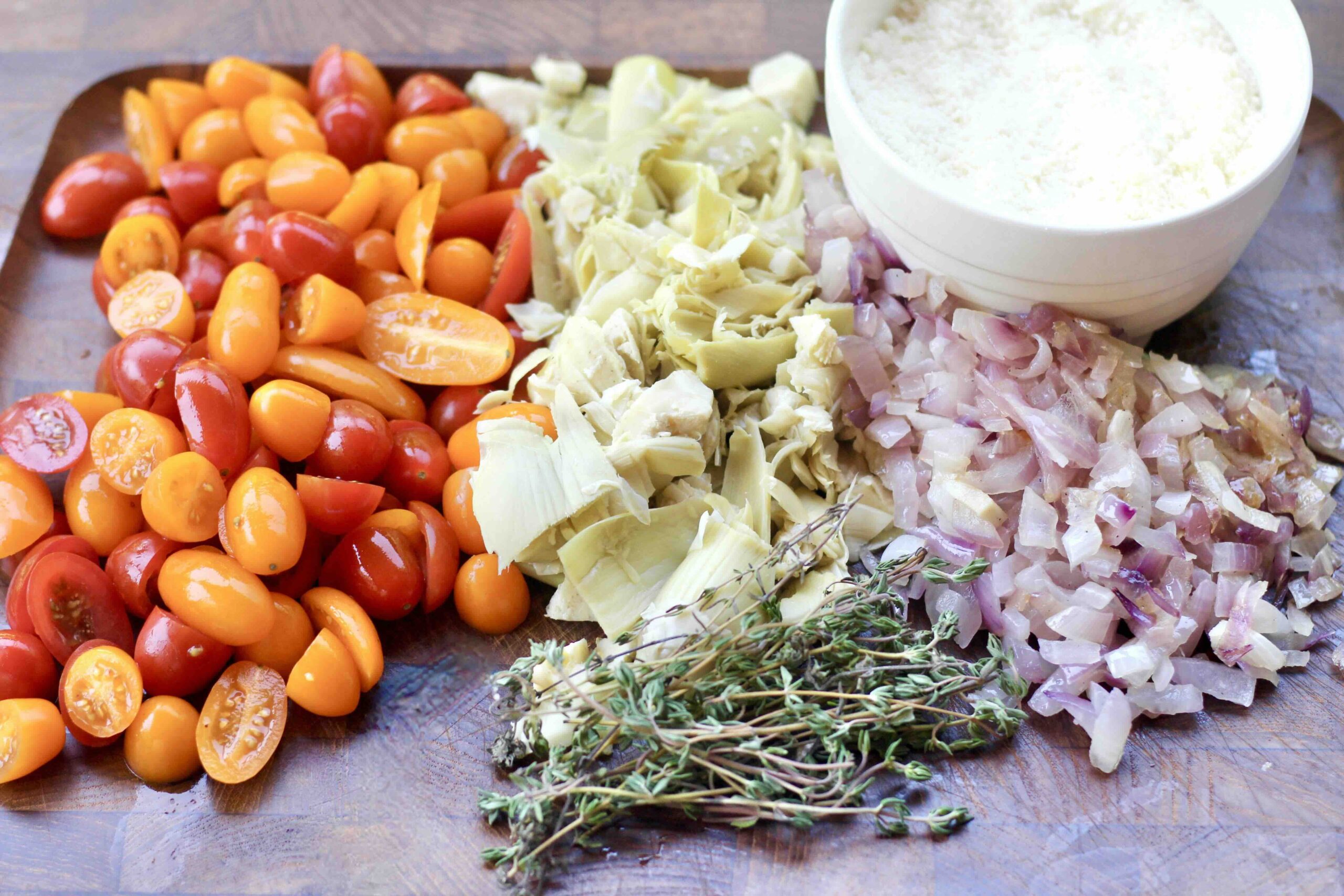 Cheese-Crusted Tomato Artichoke Tart