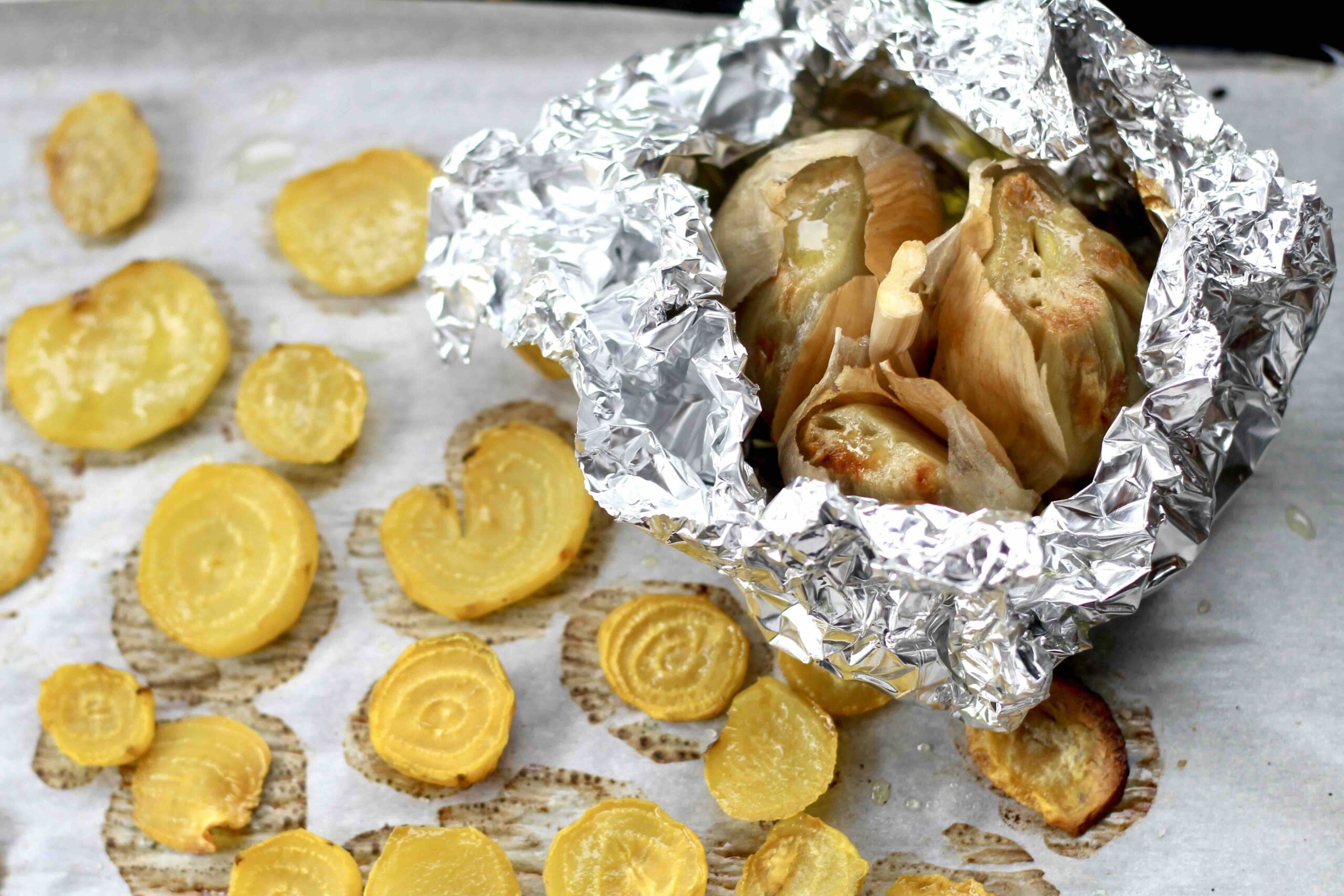 Roasted Golden Beets and garlic