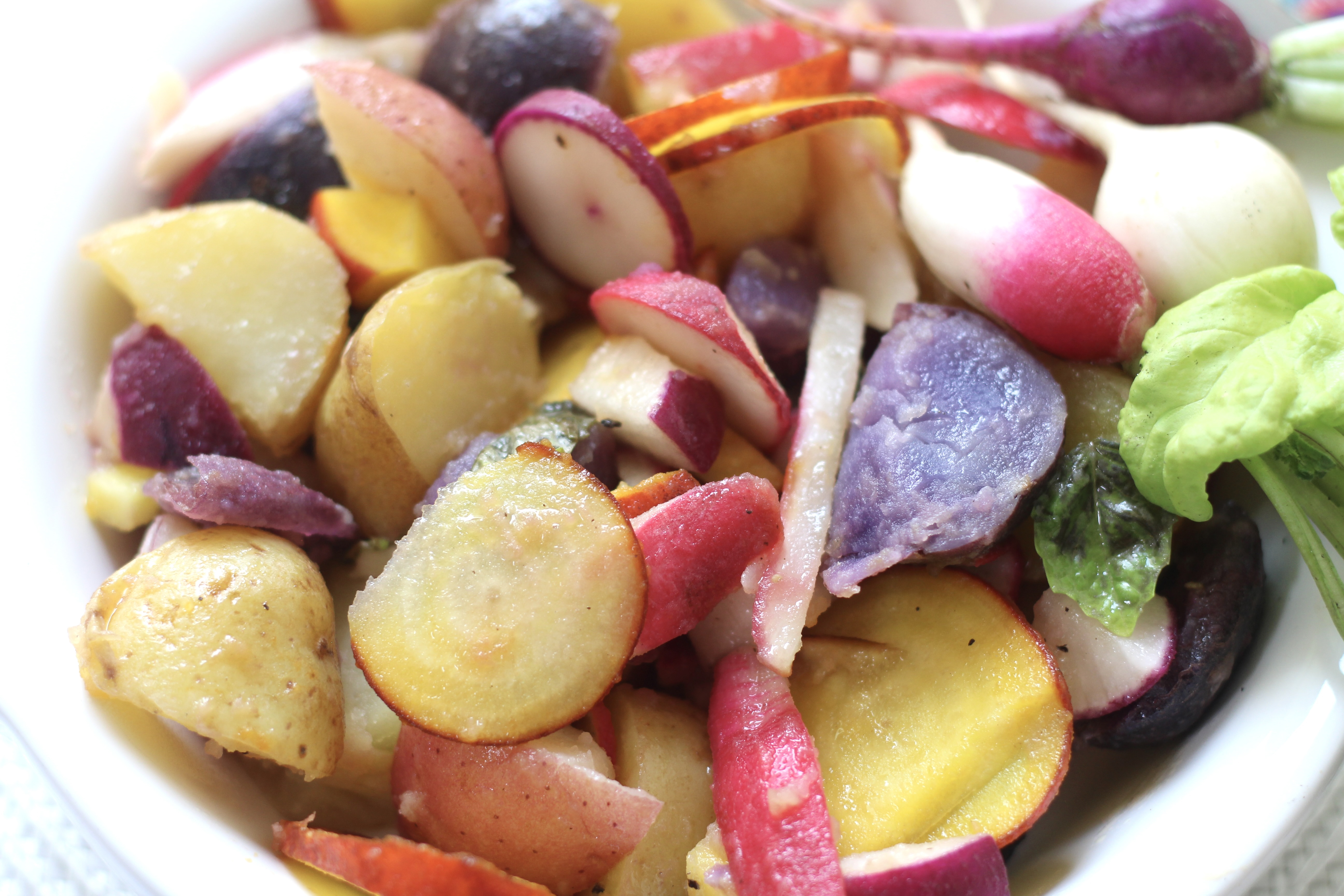 Rainbow Radish Beet Potato Salad