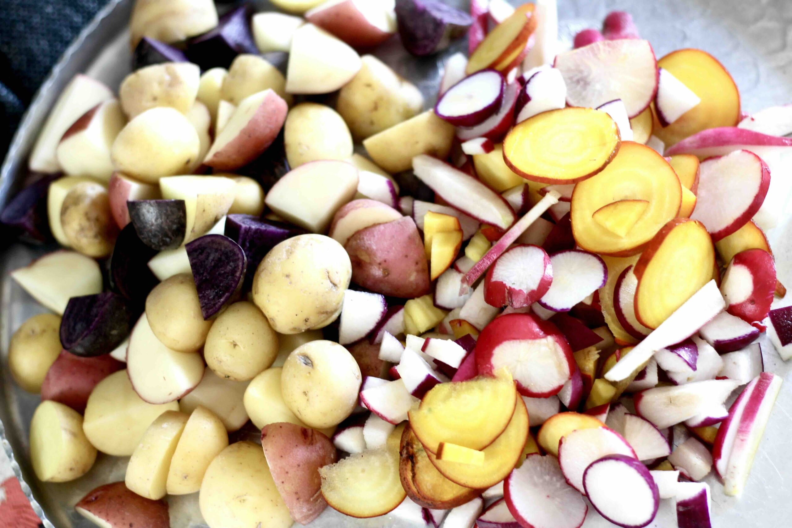 Rainbow Radish Beet Potato Salad