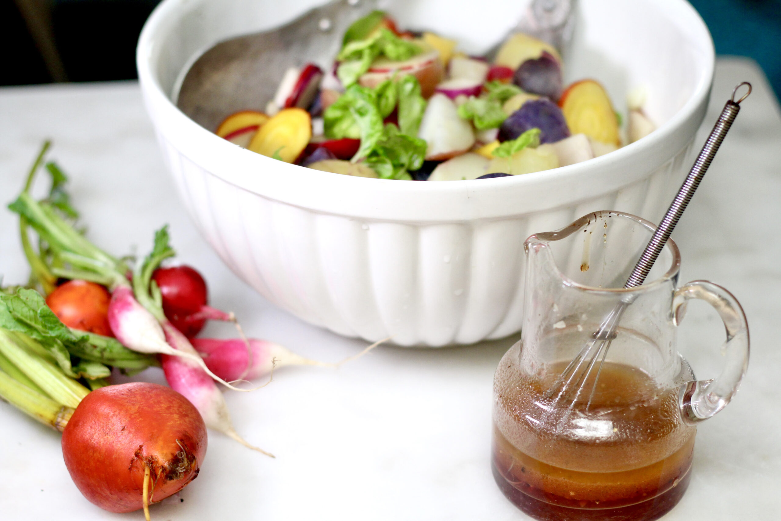 Rainbow Radish Beet Potato Salad