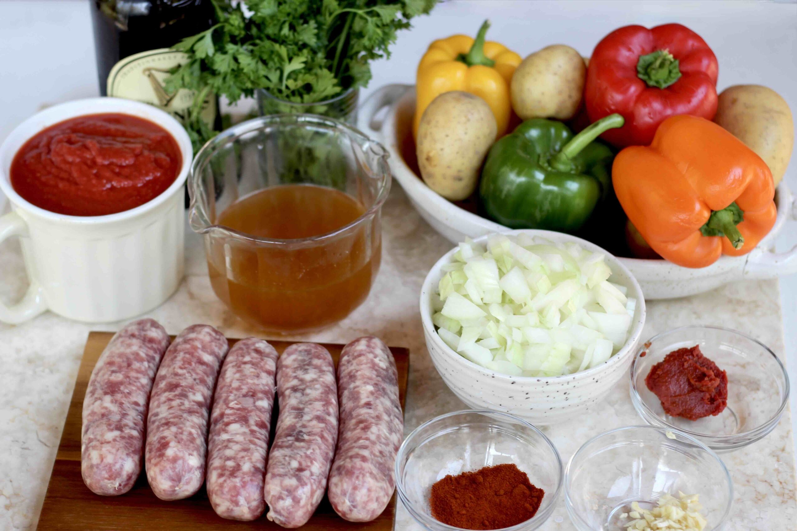 Bratwurst-Beer-Gulasch ingredients