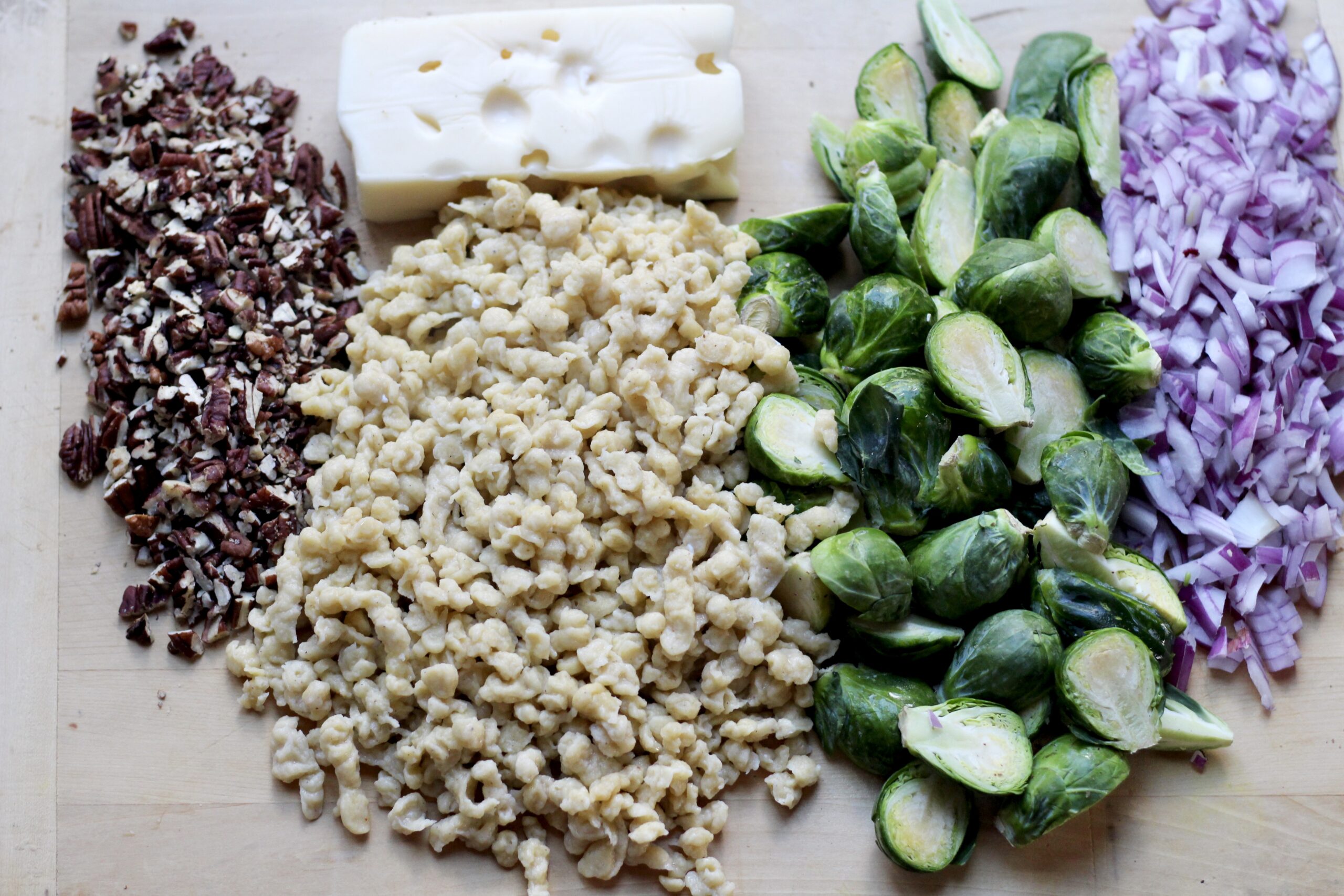 Brussels Sprouts Cheese spätzle red onion