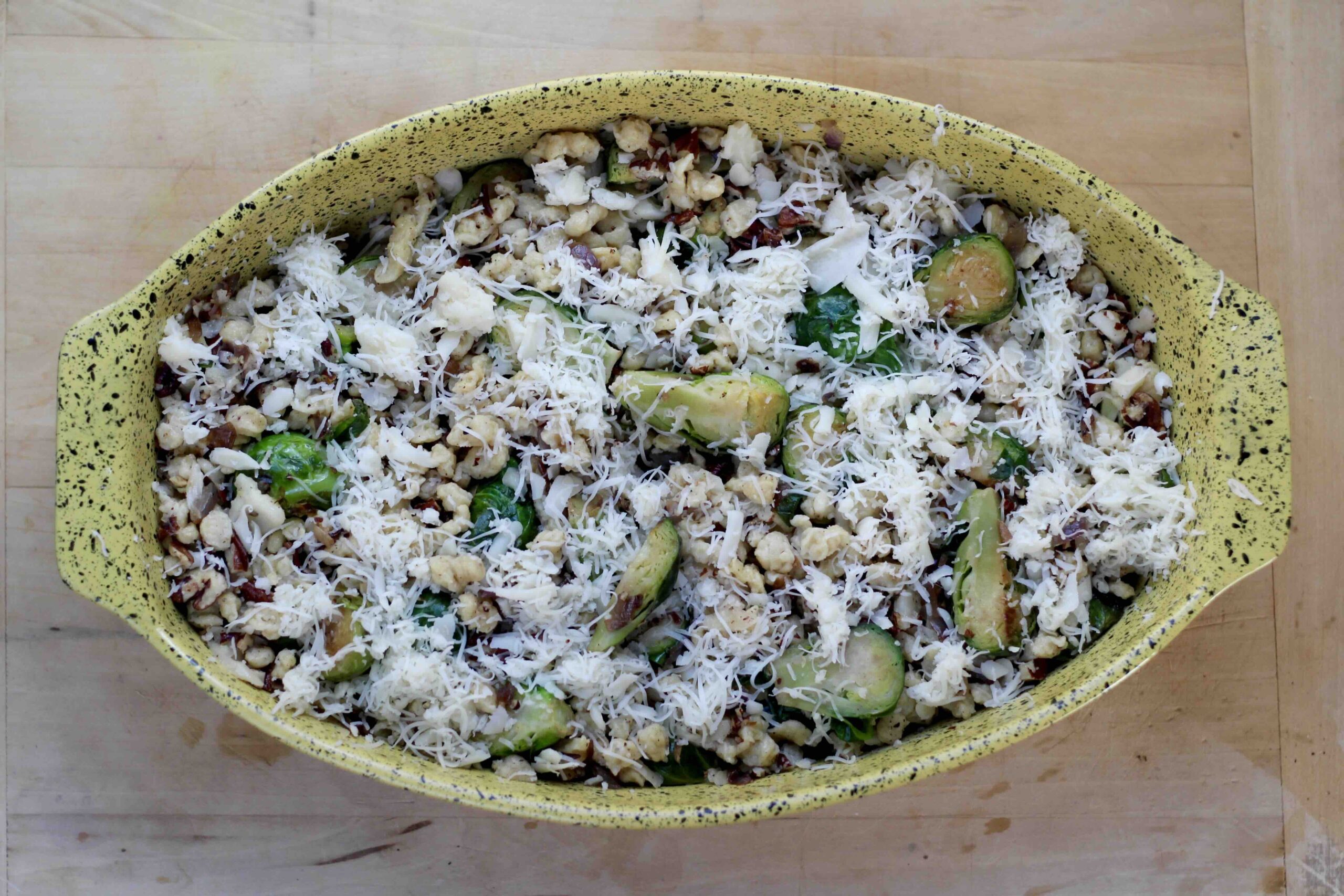 Brussels Sprouts Pecan Käsespätzle Casserole