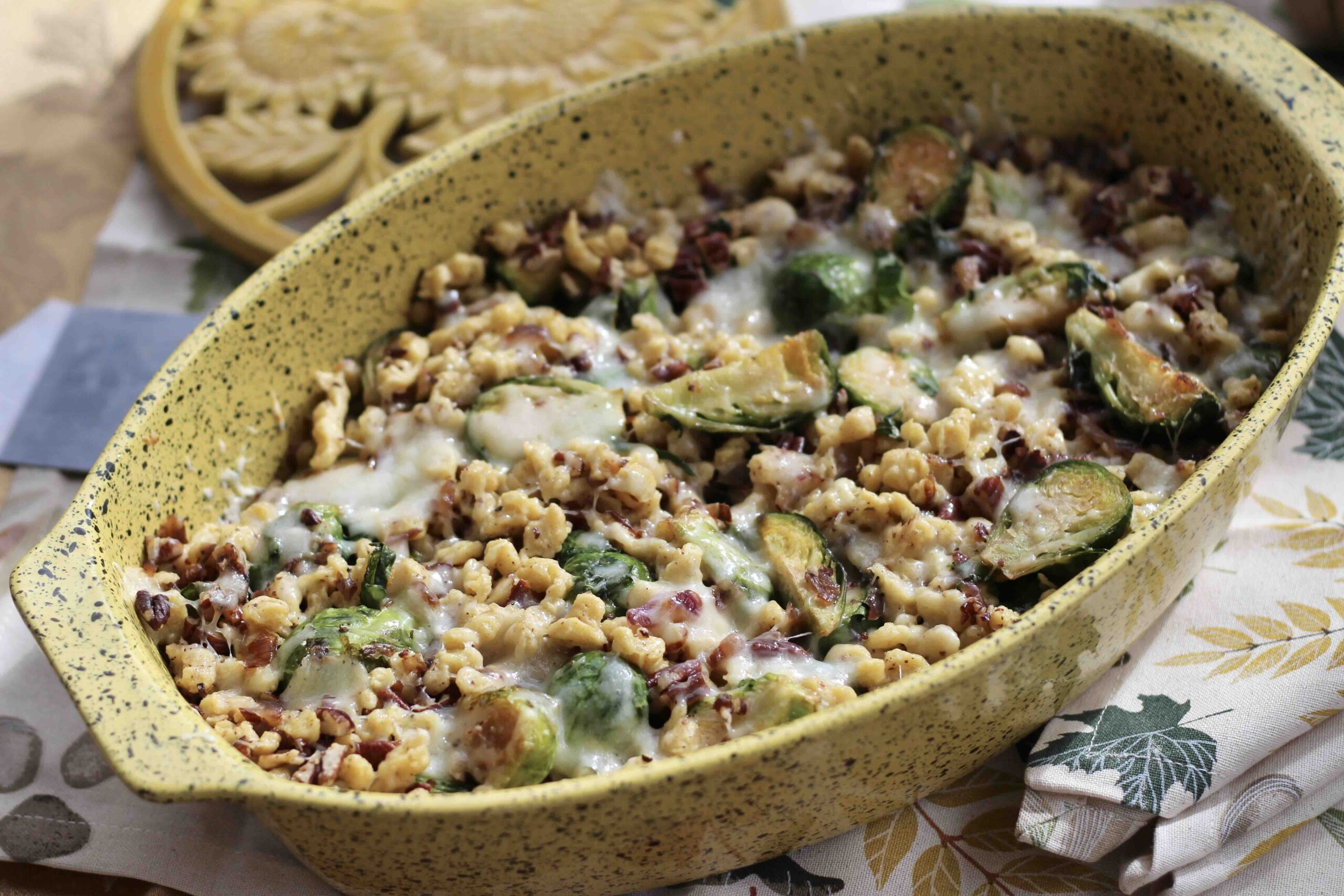 Brussels Sprouts Pecan Käsespätzle Casserole