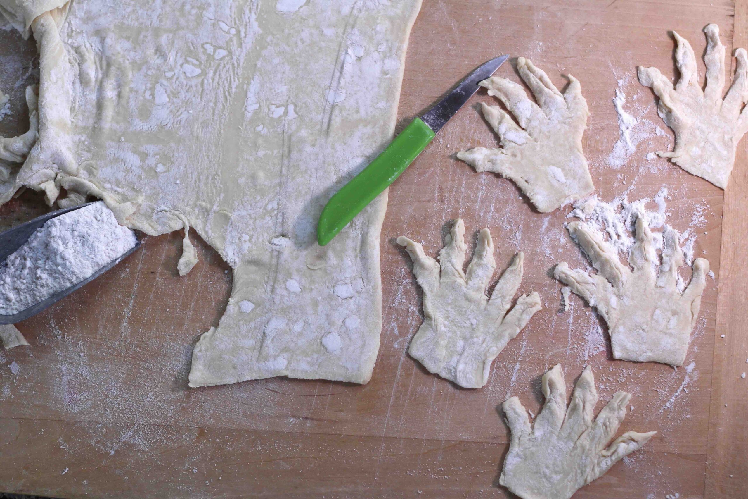 Cutting puff pastry hand shapes