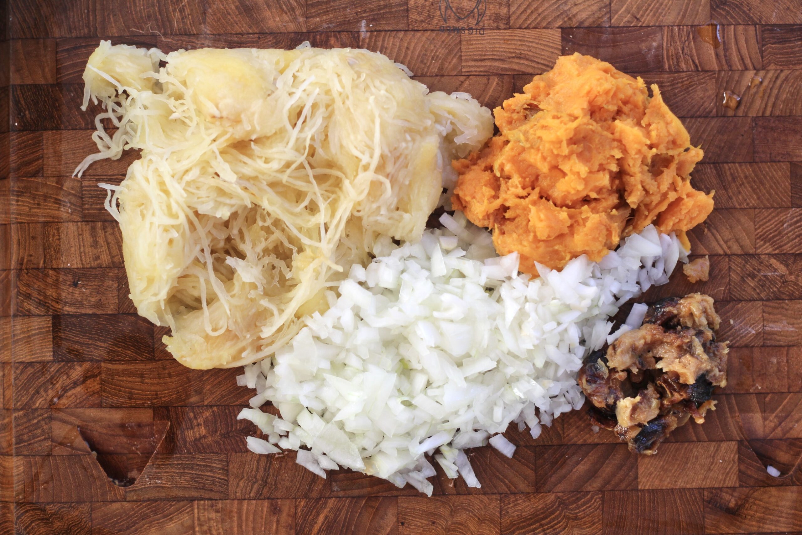 Spaghetti Squash Sweet Potato onions roasted garlic