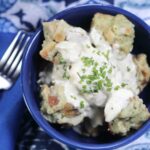 Pesto Bread Knödel with garlic cream sauce