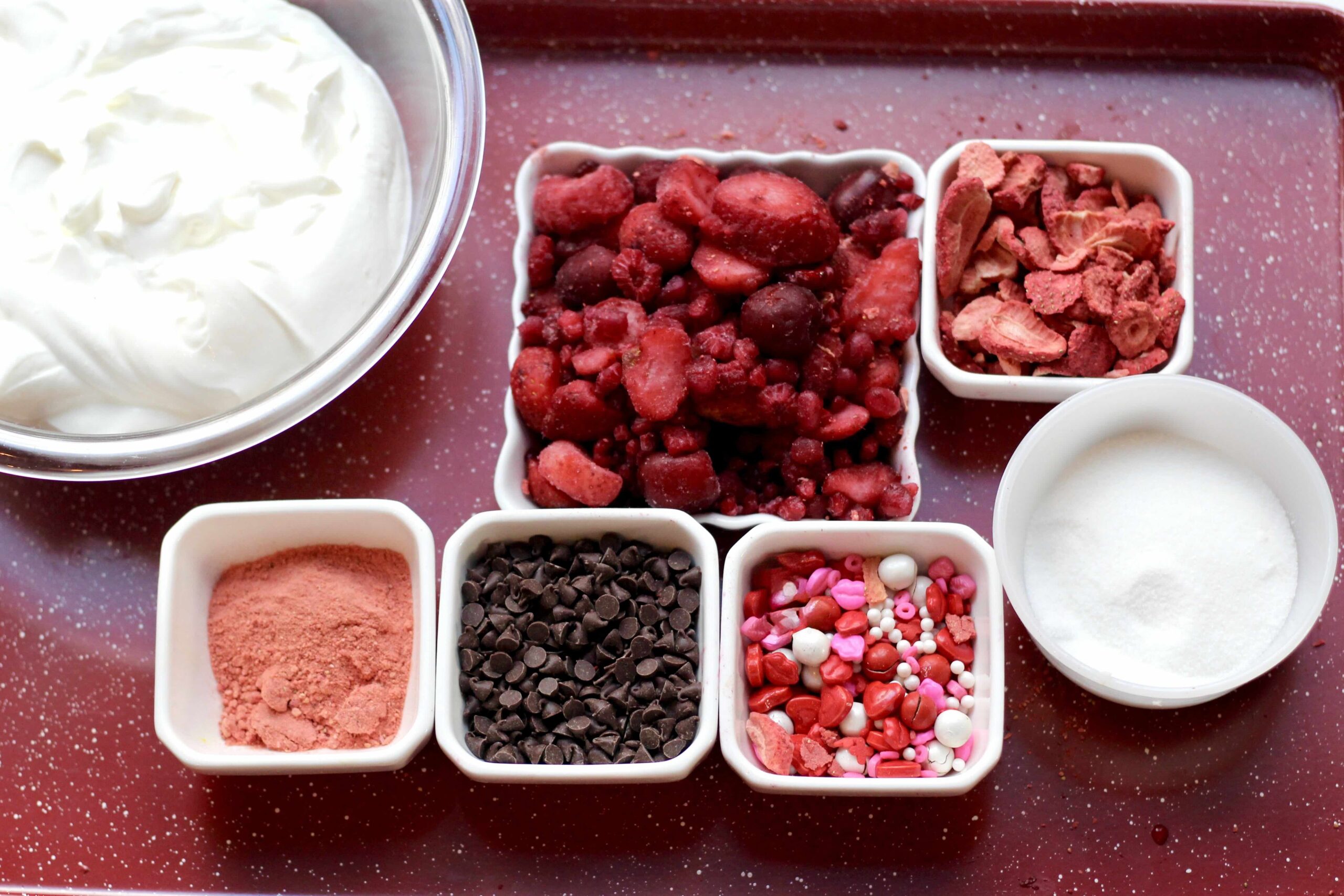 Berries, Chocolate Chips, Yogurt, Sugar