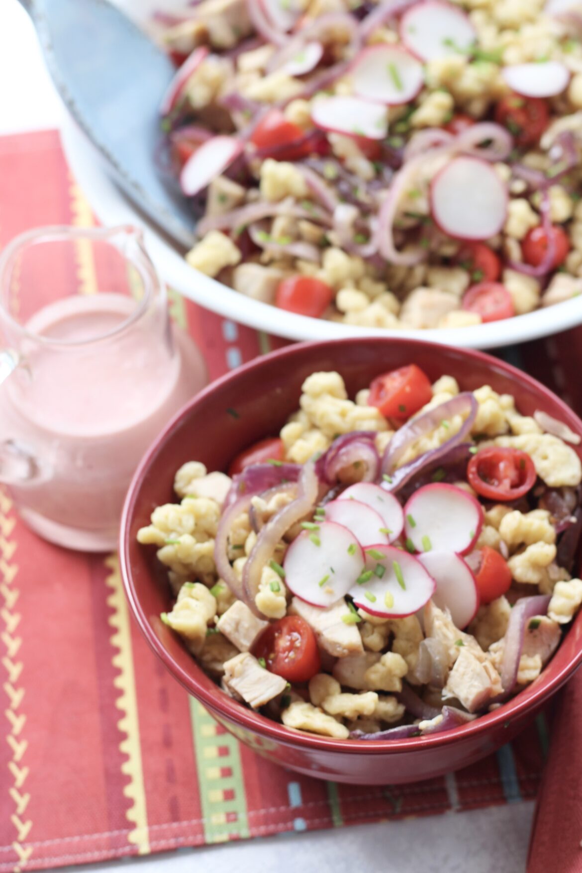 Chicken Spätzle Salad with Radish Vinaigrette