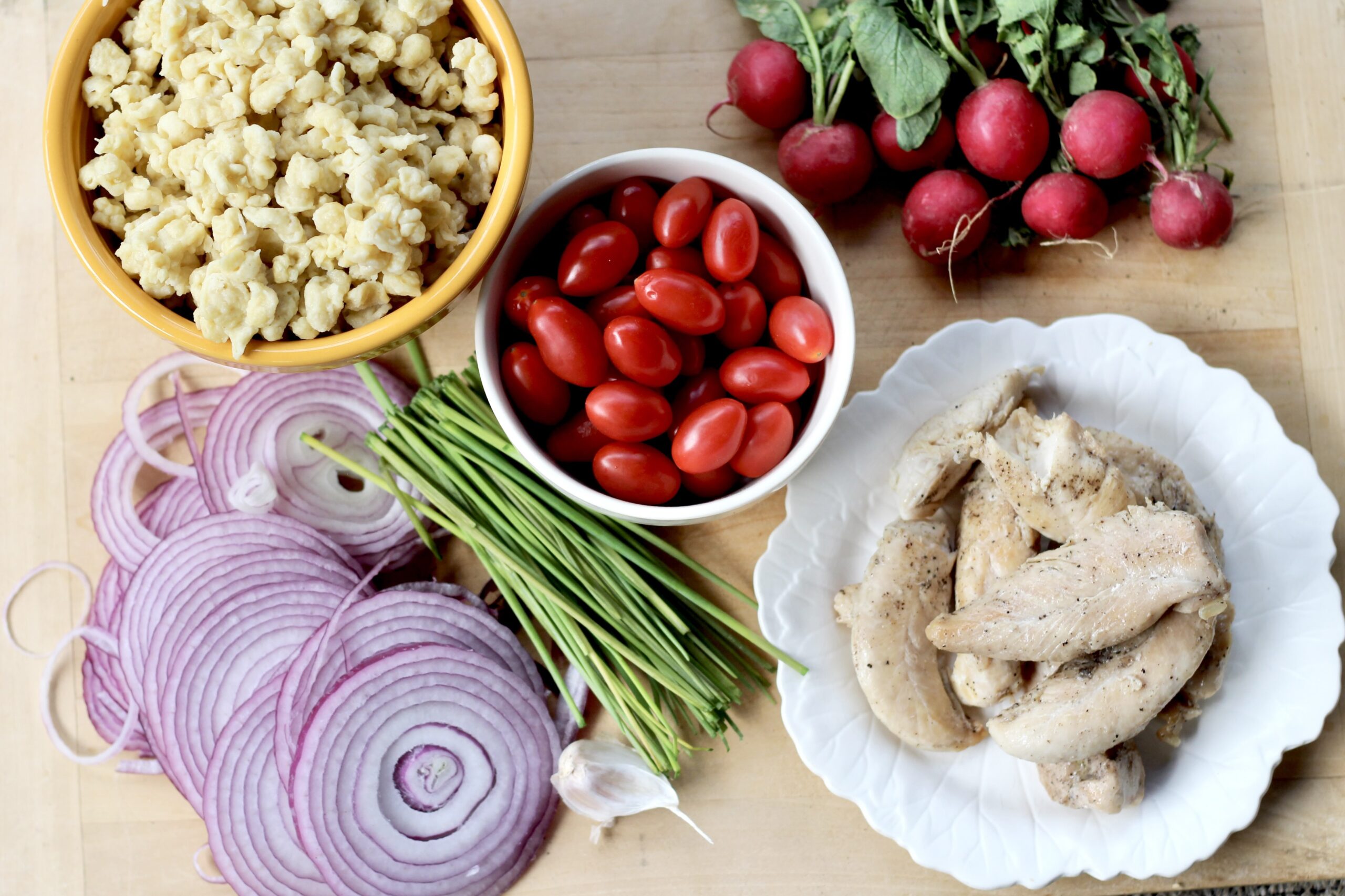 Chicken Spätzle Salad with Radish Vinaigrette Ingredients