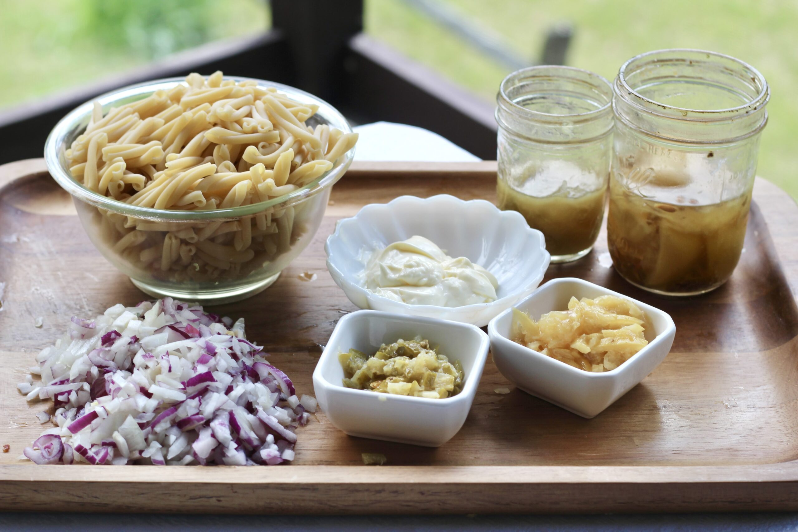 Pasta, onions, preserved lemons and limes, mayonnaise