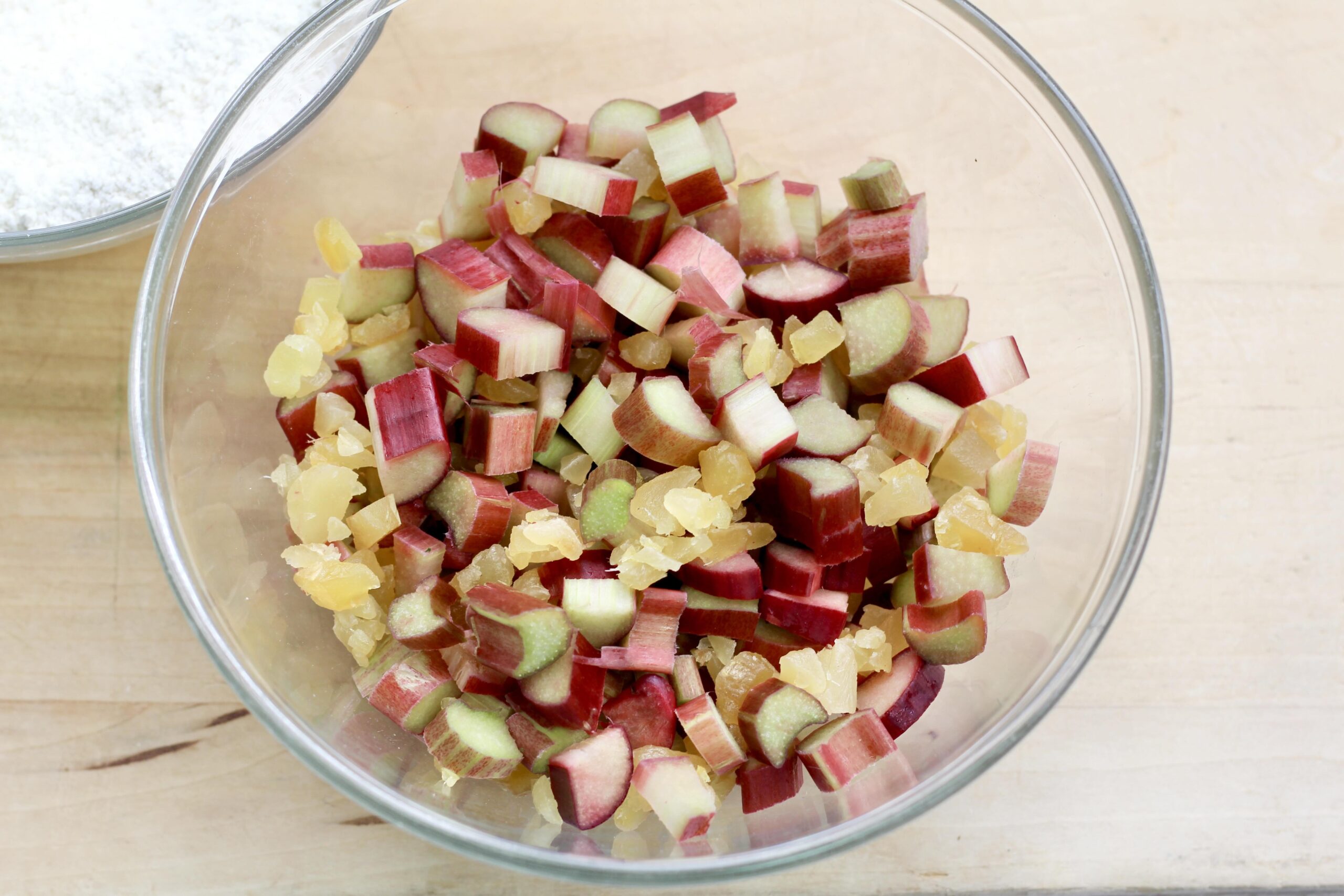rhubarb pieces and crystalized ginger
