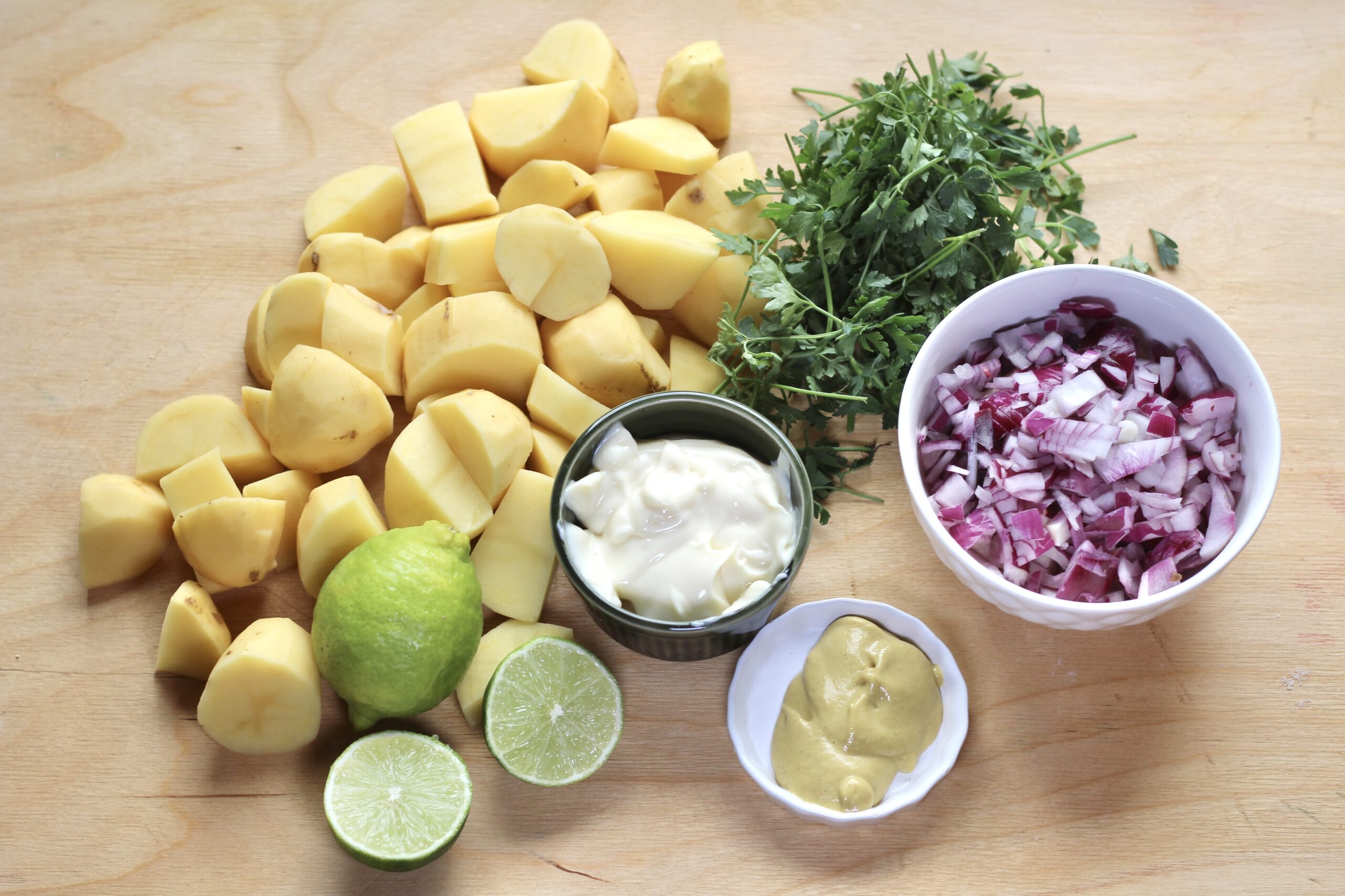 Potatoes, parsley, mayo, lime