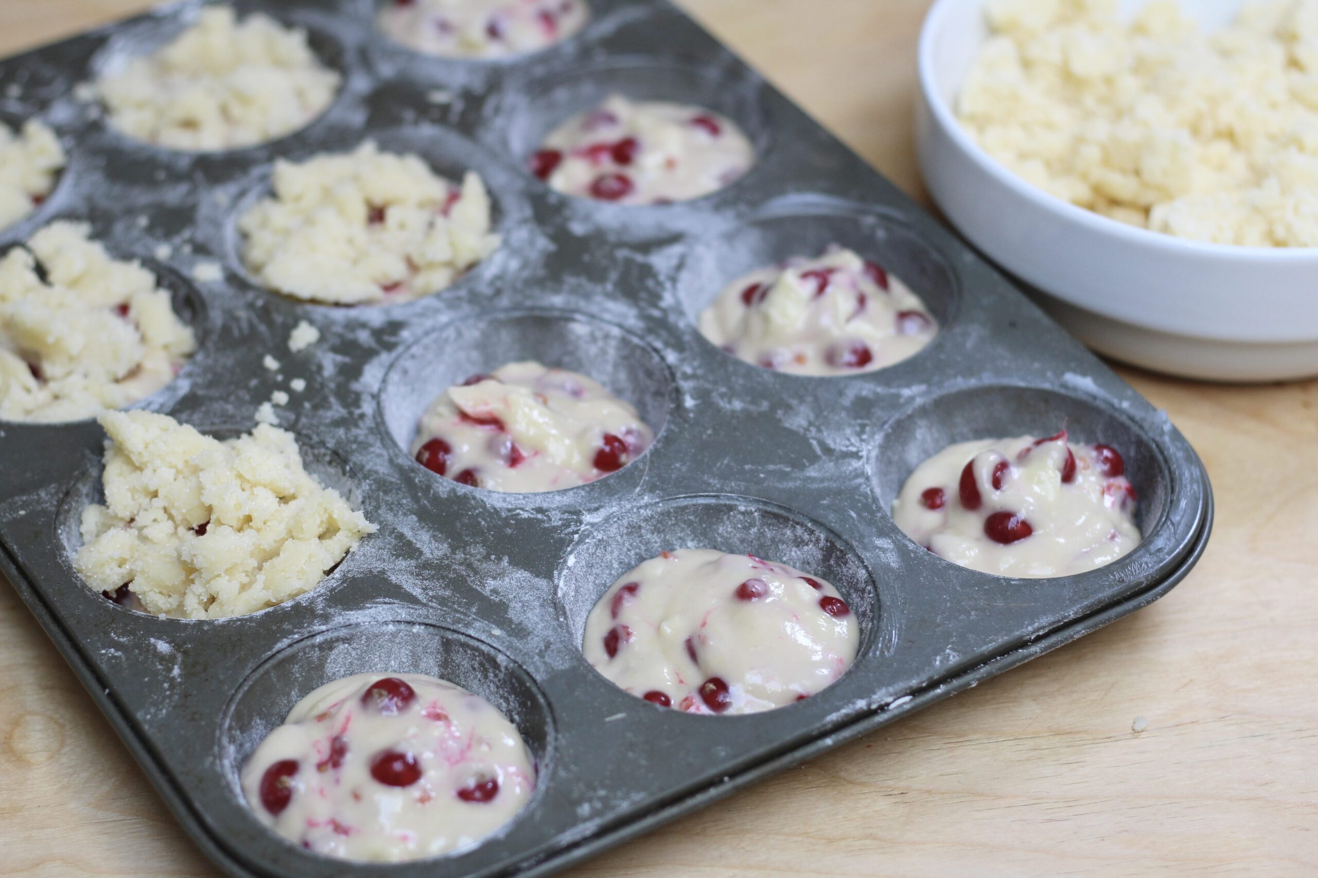 White Chocolate Currant Streusel Muffins