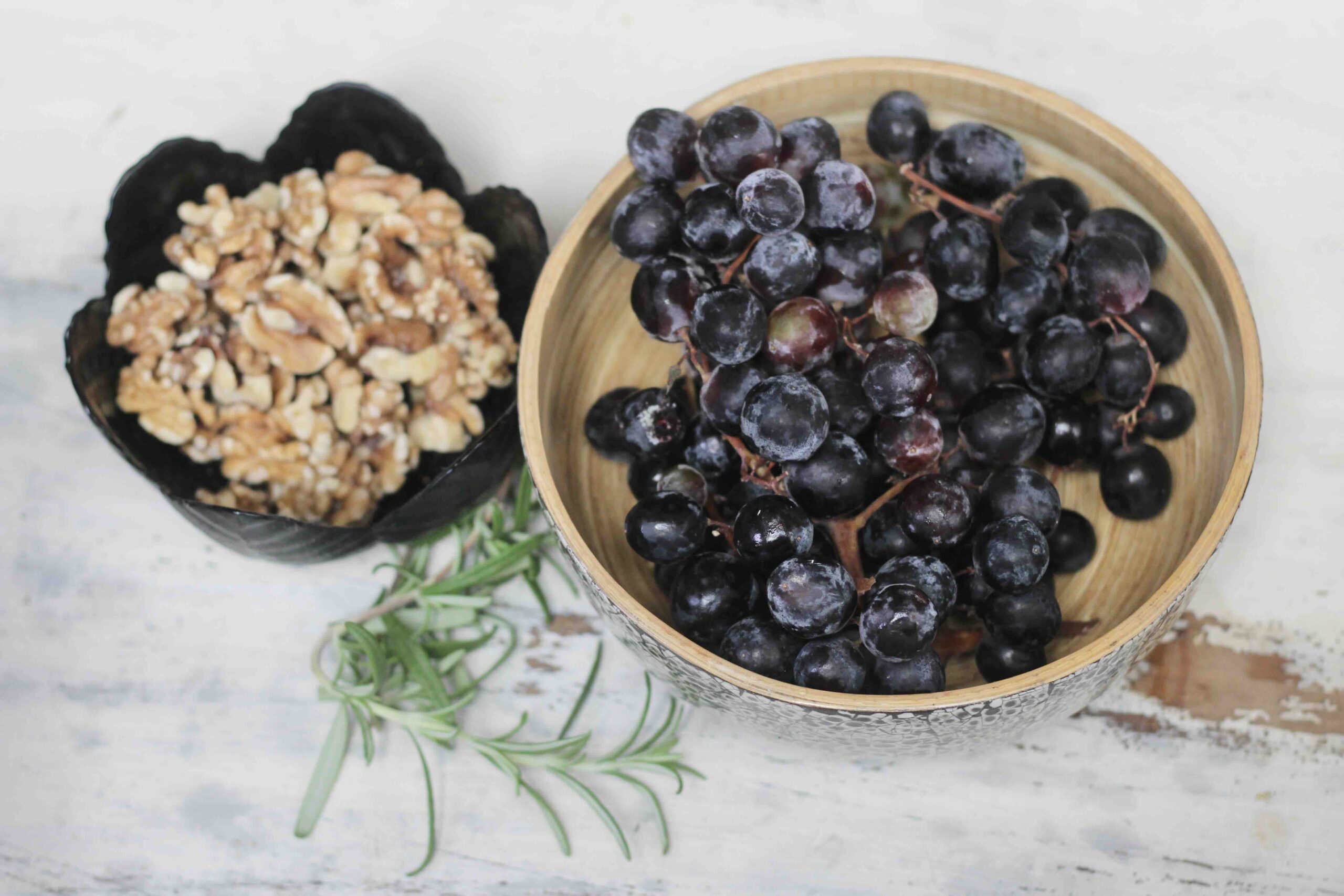 Grapes Walnuts and fresh rosemary