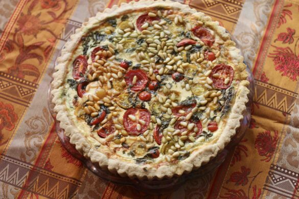 Tomato Sour Cream Pesto Tart