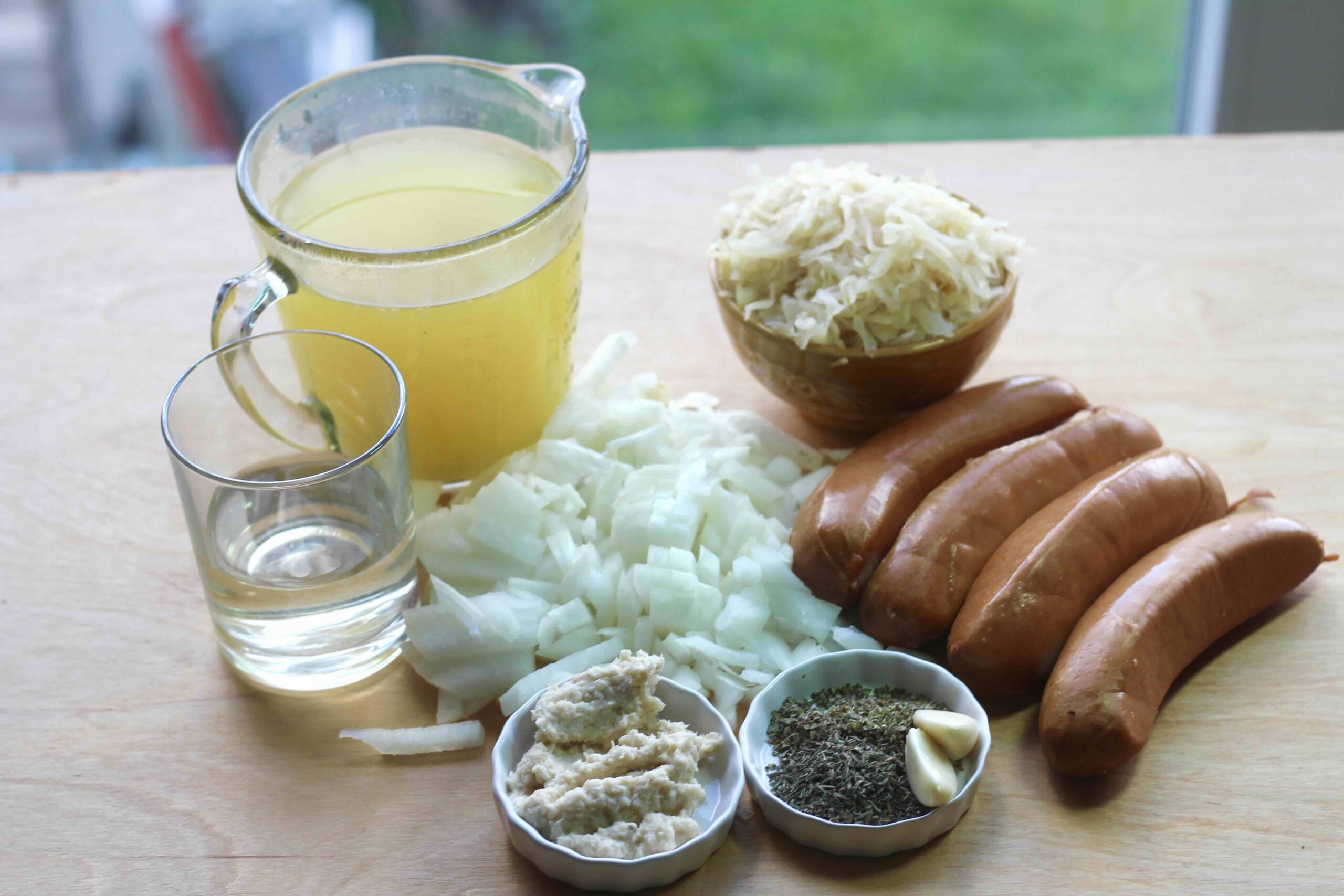 Horseradish Sauerkraut Bratwurst Soup ingredients