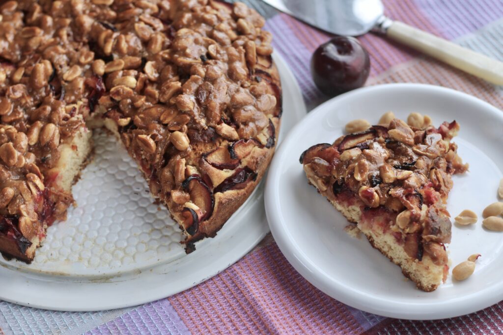 Peanut Caramel Plum Cake