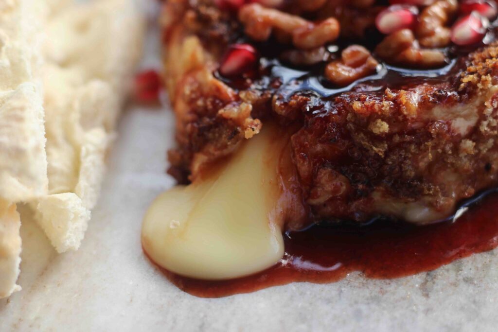 Walnut Pomegranate Fried Camembert