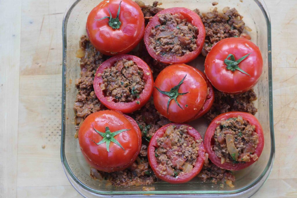 Basil Beef Stuffed Tomatoes