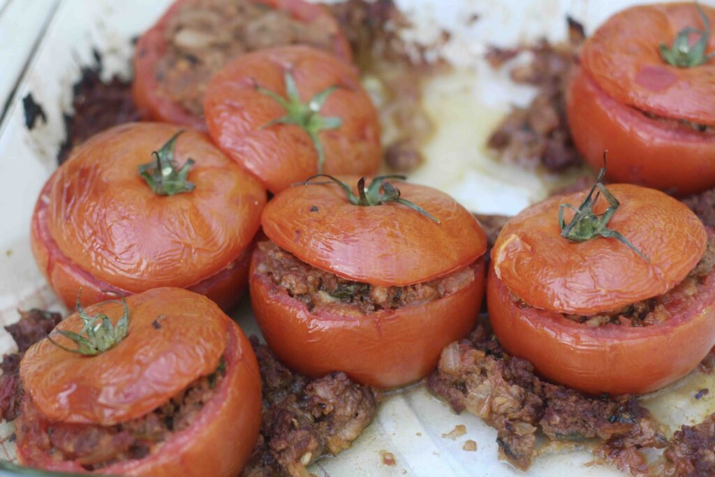 Basil Beef Stuffed Tomatoes
