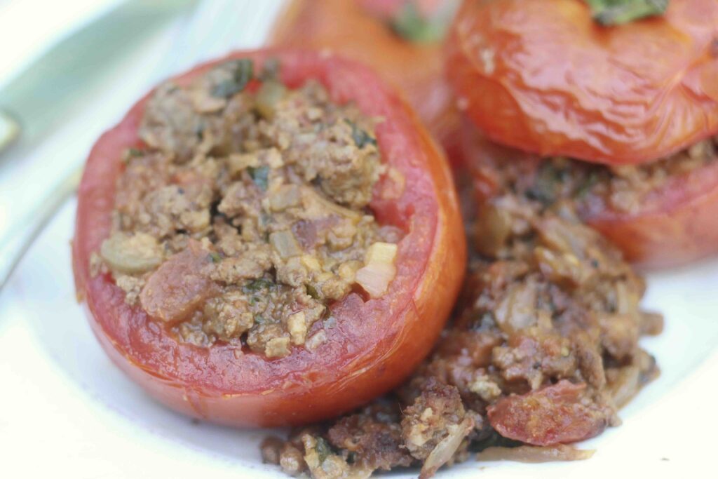 Basil Beef Stuffed Tomatoes