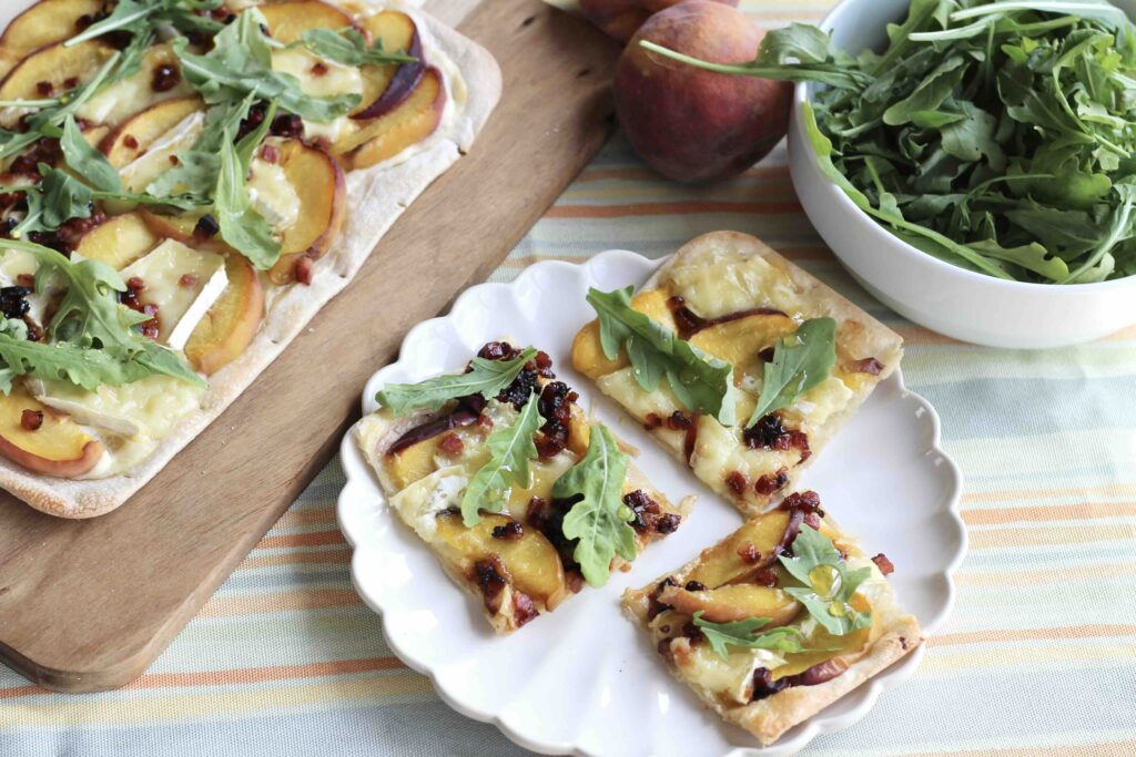Peach Brie Flammkuchen with honeyed Speck