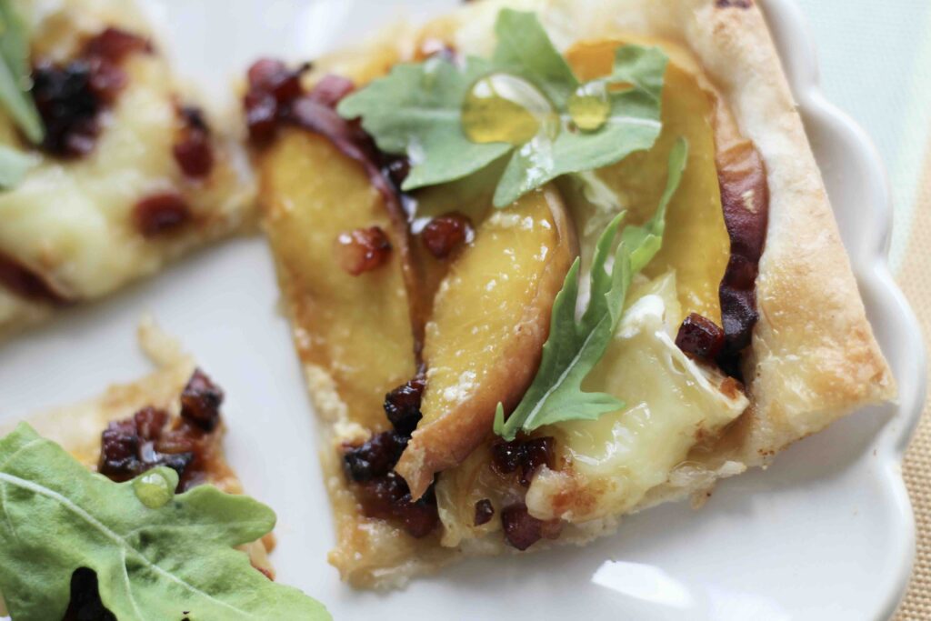 Peach Brie Flammkuchen with honeyed Speck