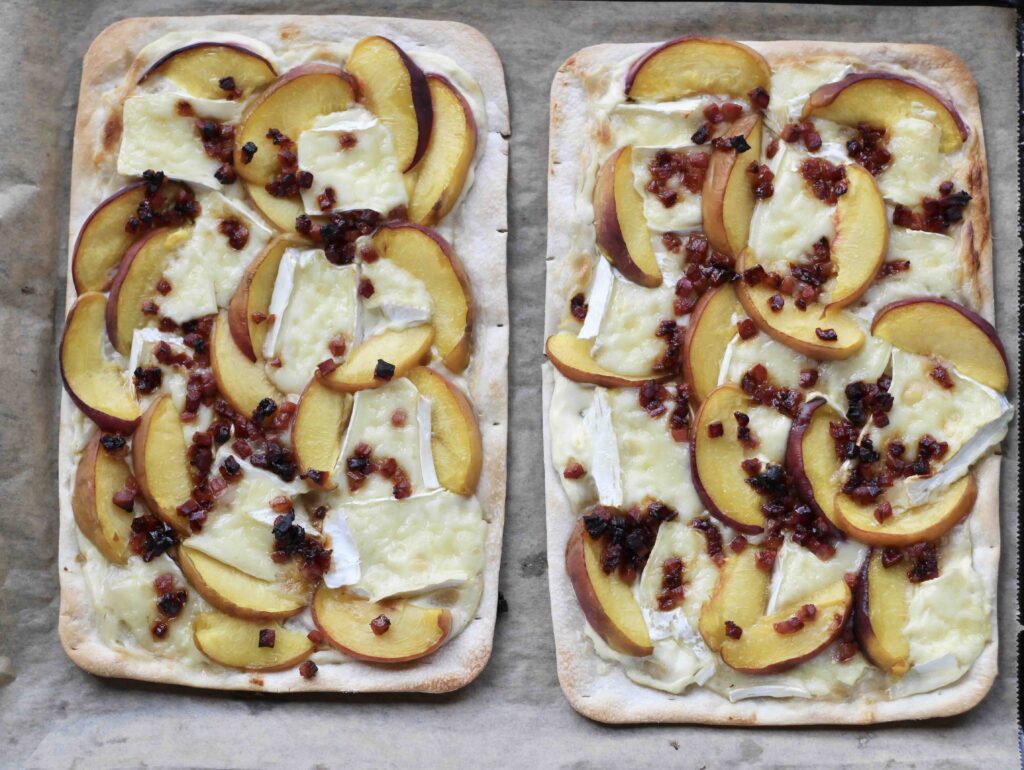 Peach Brie Flammkuchen with honeyed Speck