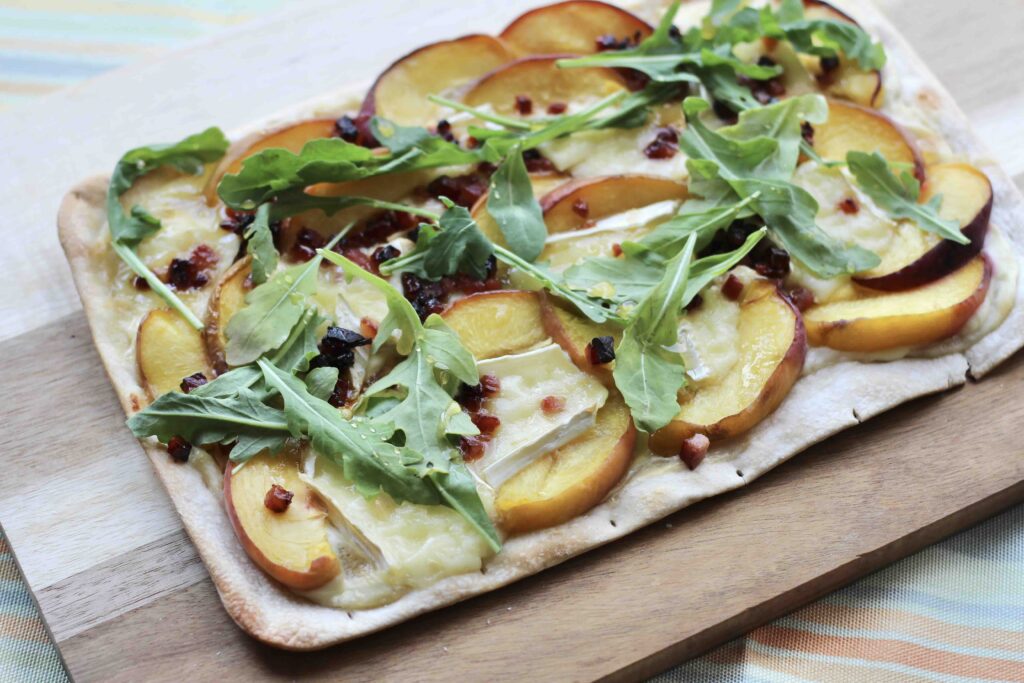 Peach Brie Flammkuchen with honeyed Speck