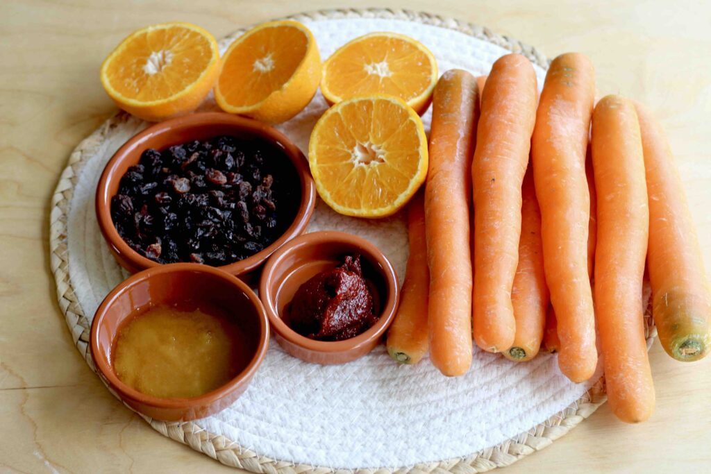 Carrots, honey, Gochujang, orange juice
