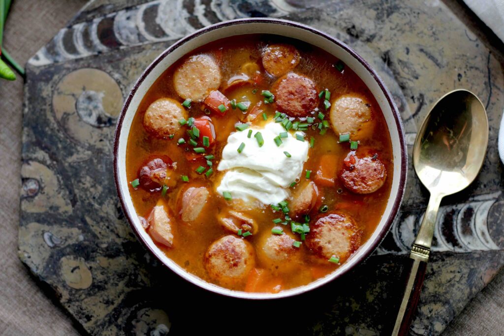 Spicy Peppery Bratwurst Soup