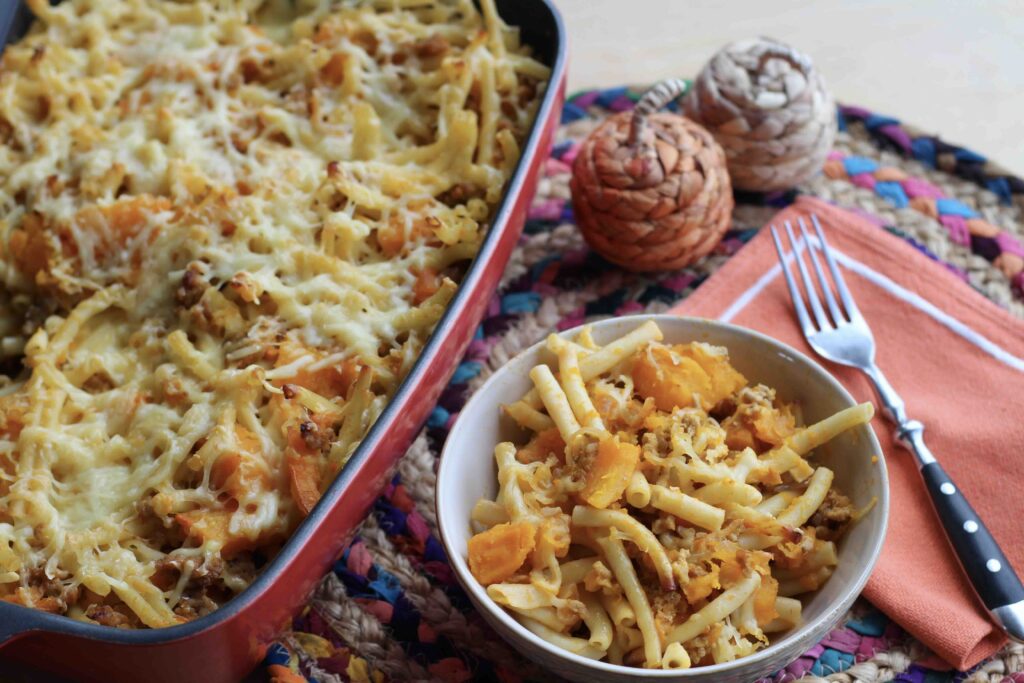 Pumpkin Pork Pasta Bake