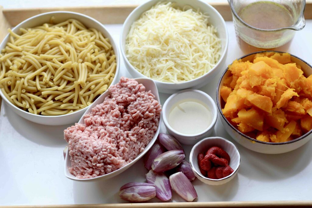 Pumpkin Pork Pasta Bake Ingredients