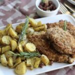 Hazelnut Chicken Schnitzel with roasted rosemary potatoes